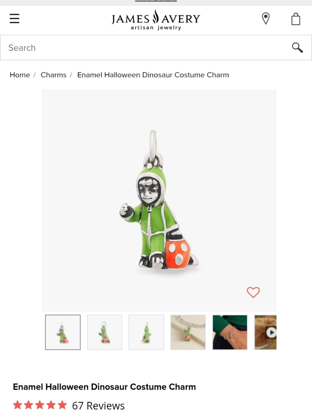 James Avery Green Enamel Dinosaur Costume Charm with Orange Pumpkin Candy Bucket - Picture 7 of 15
